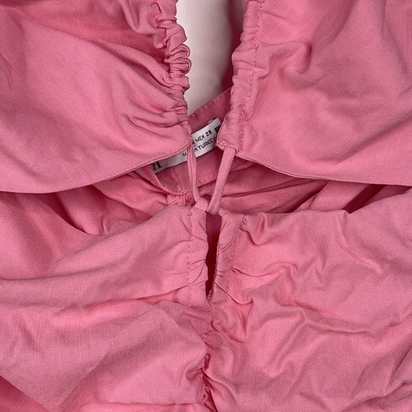 2/$30 ZARA Cut-out Draped Dress Pink Gathered Cutout Plunging Halter #7049 - Picture 6 of 16